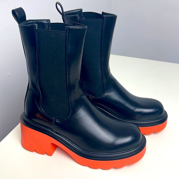 Super Trendy black ankle boot with orange sole women size 6.5. - Picture 4 of 17